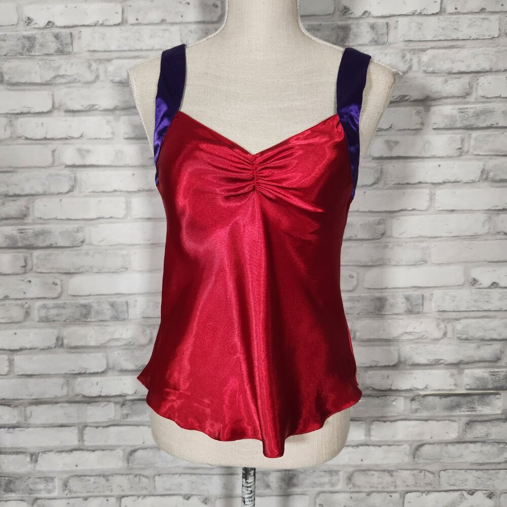 Vintage Victoria's Secret Red Purple Gold Label Satin Night Top